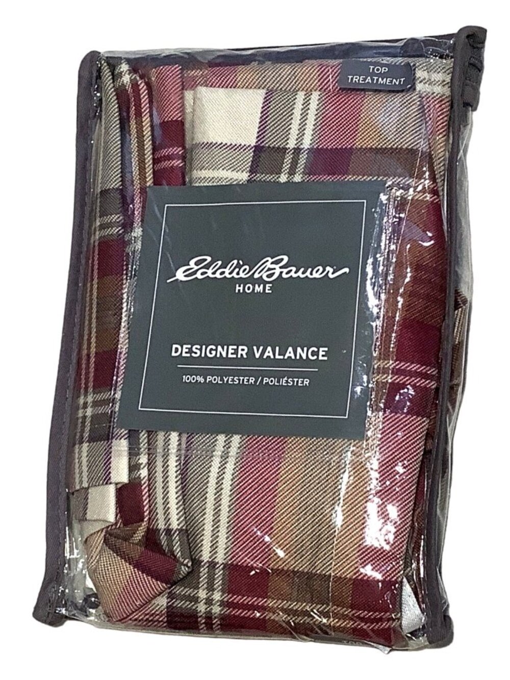Eddie Bauer Edgewood Plaid Designer Valance 50" x 20" Polyester Red Tan Green